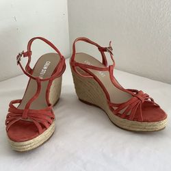 Y2K New Colin Stuart Espadrille Wedges Sandals Size 7 Orange Suede 