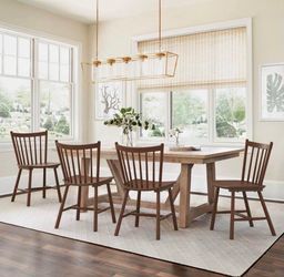 4X Brown solid wood dining chairs