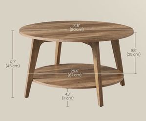 Round Coffee Table, 2-Tier Center Table with Storage, Tapered Legs, Curved Transitions, 31.5 Dia. x 17.7 H Inches, Easy Assembly, for Living Room, Hon