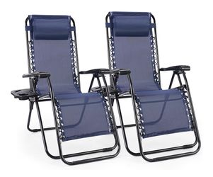 2-   Zero Gravity Lounge Chair Recliners for Patio, Pool w/ Cup Holder Tray - Navy Blue 