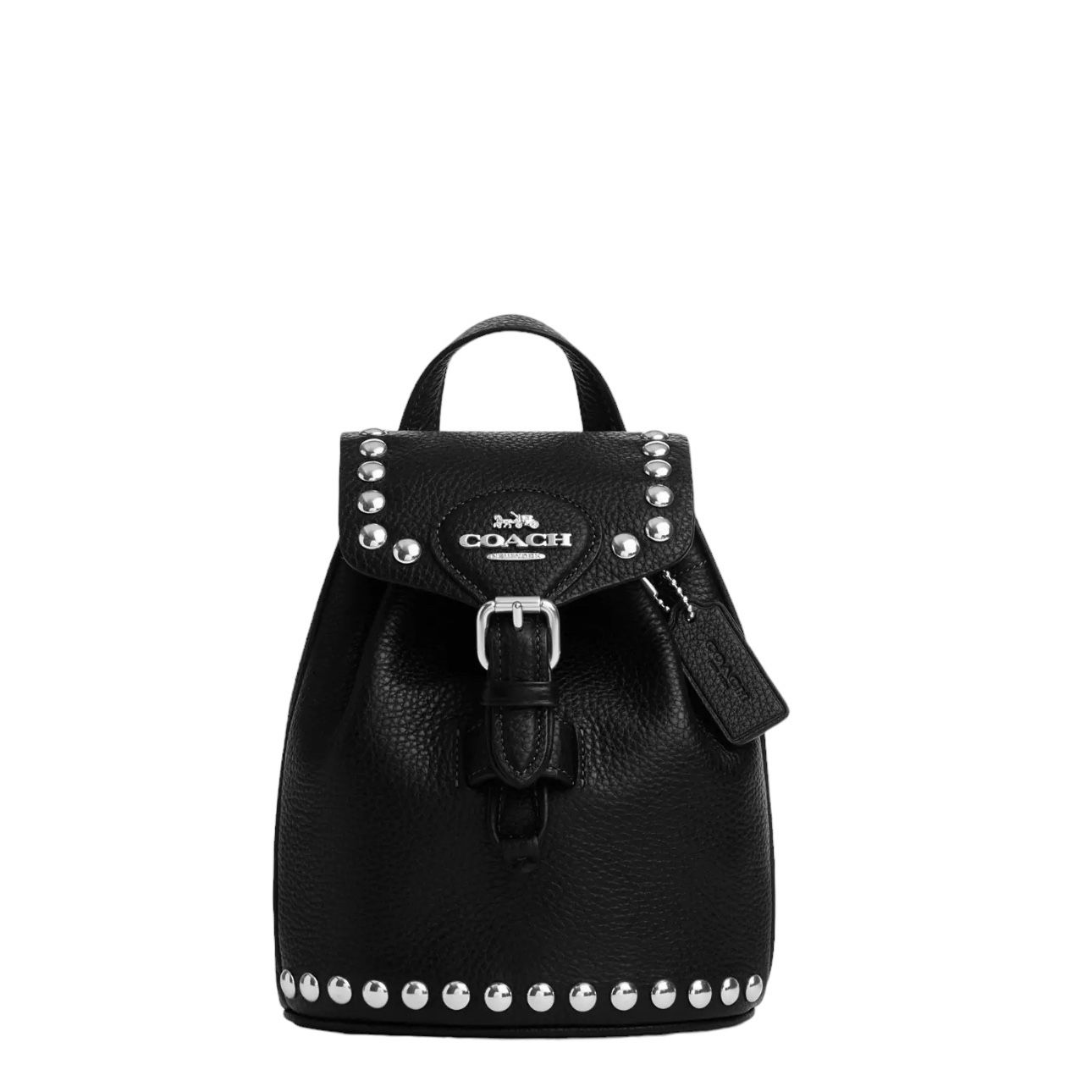 coach amelia backpack Convertible With Rivets Soft pebble leather Inside zip pocket Snap closure fabric lining Top handle with 1 1/2 drop Adjustable straps convert bag to a crossbody bag from a backpack 6 1/4 (L) x 7 1/2 (H) x 3 1/2 (W) Style No. Coach amelia - Gem