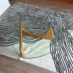 Modern Sculptural Glass Coffee Table – Wood Base
