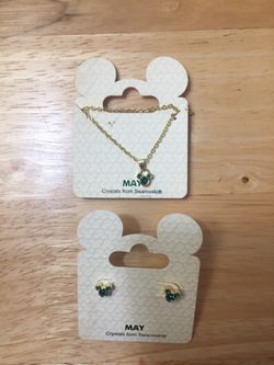 Disney Park Mickey Mouse Emerald Necklace and Earnings