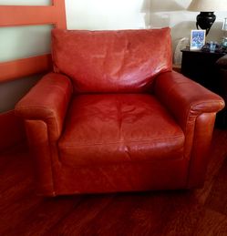 Red Top Grain Leather Swivel Arm Chair