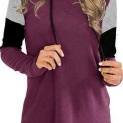 PINKMSTYLE Womens Hoodie Sweatshirts Casual Color Block Shirts Long Sleeve Tunic Tops Purple Medium NEW