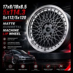 🔥 17X8 / 18X8.5 Multi Bolt Matte Gunmetal Machine Lip Wheels 🔥