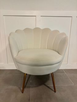 Ivory Velvet Accent Barrel Chair with Golden Metal Legs