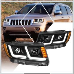 New in box PM PERFORMOTOR Black Smoked Housing amber Corner C-Shape LED Light Projector Headlights Compatible with 07-13 Avalanche Suburban 2500/07-14