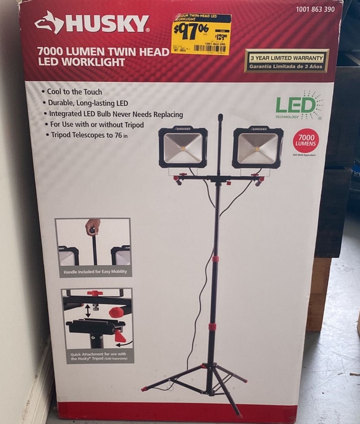 BRAND NEW UNOPENED - Husky 7000 Lumen Twin Head LED Worklight $80 Obo