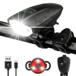 1 pack 1400LM USB rechargeable bike headlight & tail light set w/ horn 3 Lighting Modes