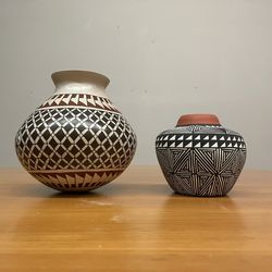 Acoma Puebla Hand-Painted Pottery Jars Pair - Many More Items In Stock!