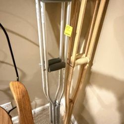 Aluminum And Wooden Crutches 