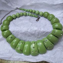 Green Necklace With Rhinestones