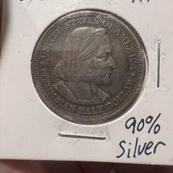 1893 Colombian Half Dollar Silver Coin