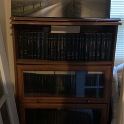 Vintage Wooden Bookcase With Law Books, Desk, Chair 