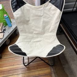 Vintage Upcycled Canvas Leather Butterfly Chair Relax Lounge Accent Chair