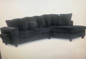 Black Ribbed Fabric Sectional Sofa