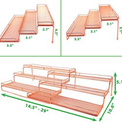 DOTORYDESIGN 3 Tier Wide (10.6 Inches) Expandable Cabinet Spice Rack Organizer (14.5" to 29.1") - Step Shelf with Protection Railing,Copper  DOTORYDES