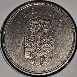 1969 Denmark 1 Krone Coin
