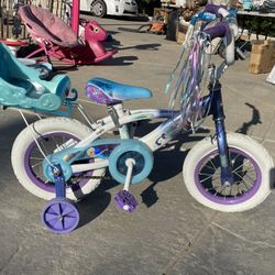 Girls 12” Frozen Disney Bicycle With Doll Carrier