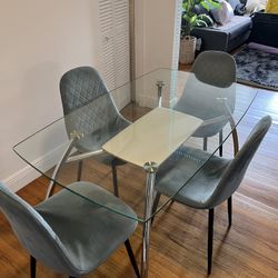 Dinning Glass Table 4 Chairs Modern Comedor Mesa 4 Sillas Cristal  
