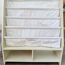 SEIRIONE Kids Bookshelf Toddler Bookshelf Cotton Sling 2 Cube Bins Beige Wood Texture