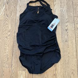Crane Black Halter One Piece Swimsuit Size Large 