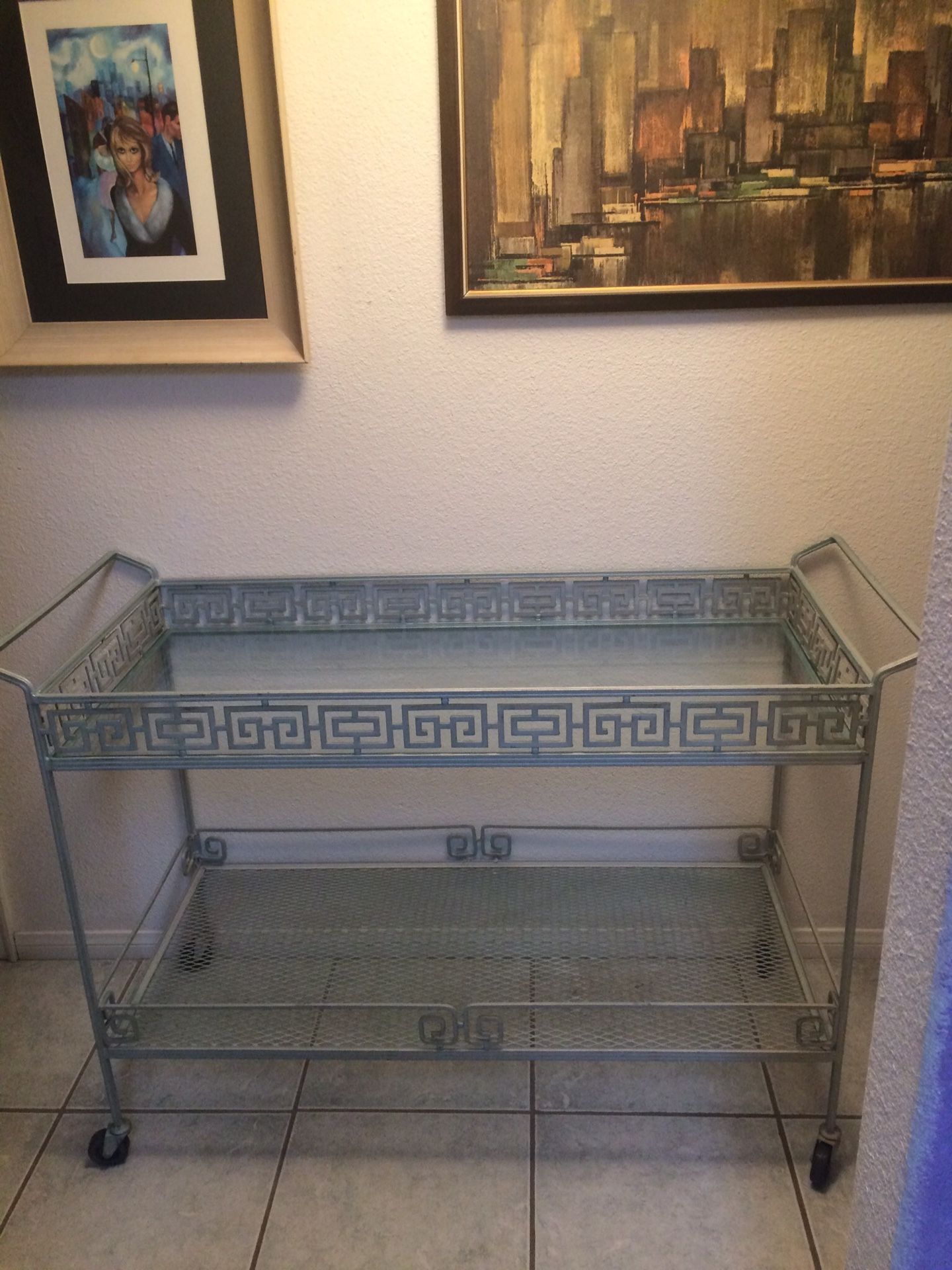 Mid Century Salterini Greek Key bar cart