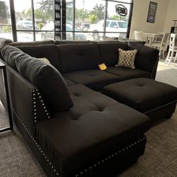 Black Sofa Sectional W/Ottoman 