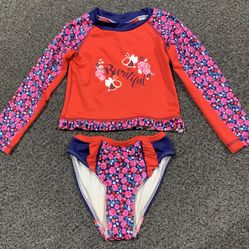 Lily and Dan floral girls size 4T two piece long sleeve rash guard and bottoms swimsuit