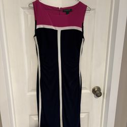 Lauren Ralph Lauren Pink and Navy Midi Dress Size 5