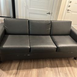 black faux leather couch 