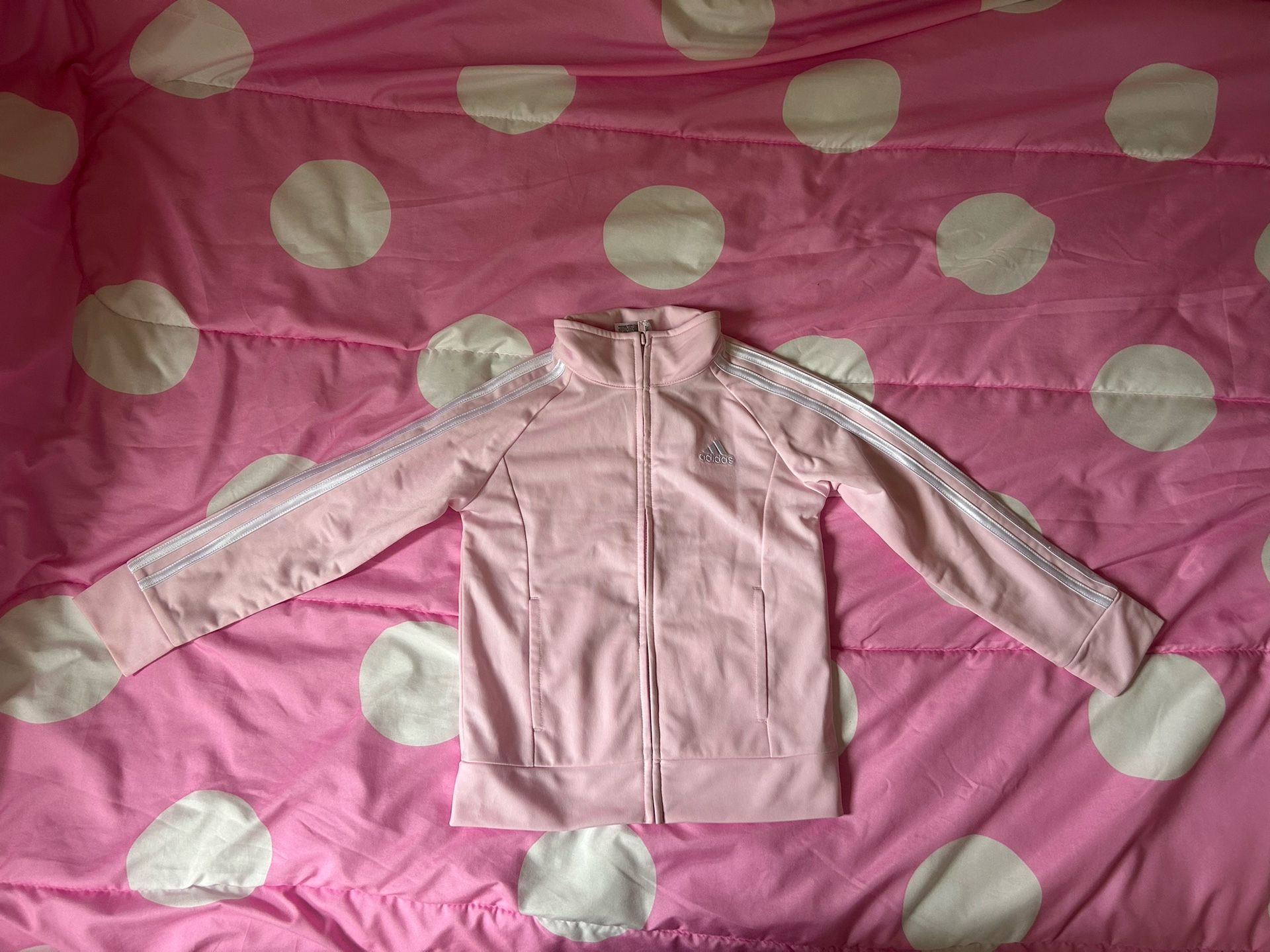 Size 5 Adidas Track jacket Pink with white stripes