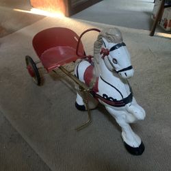 VINTAGE Antique MOBO Pony Express Ride On Toy Horse Tin rare