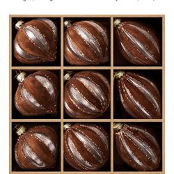 DN DECONATION Brown Glass Christmas Ornaments, Flocked Velvet Hanging Ornament Ball with Assorted Sizes & Designs, Vintage Xmas Tree Home Party Decor 