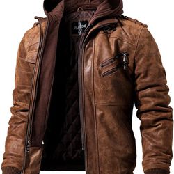 Medium TALL Men's Brown Leather Motorcycle Jacket 