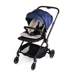 New Foldable Compact Travel Strollers 5-Point Harness Infant Stroller w/ Reversible Handle, Adjustable Canopy & Backrest