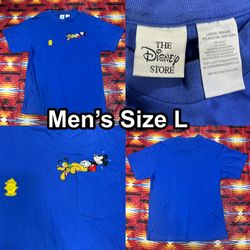 Vintage Disney Embroided Mickey Pluto Blue T-Shirt Men’s Size Large Pocket