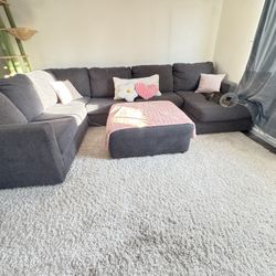 SALE Large Grey Sectional Couch With Matching Ottoman 