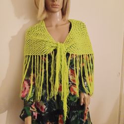 Neon Green Shawl With Tassells