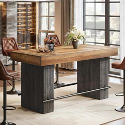 62.2 Inch Bar Table, Industrial Counter Height Pub Dining Table, Rectangular Home Bar Units with Metal Footrest for Home Kitchen, Dining Room, Bistro