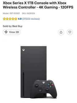 Xbox Series X 1TB Console with Xbox Wireless Controller - 4K Gaming - 120FPS $350