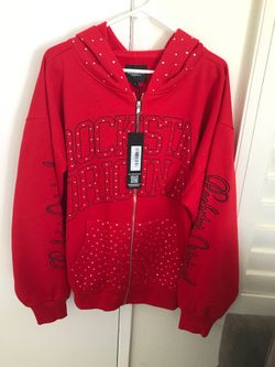Rockstar Original Red Studded Zip Hoodie X-LARGE For Men