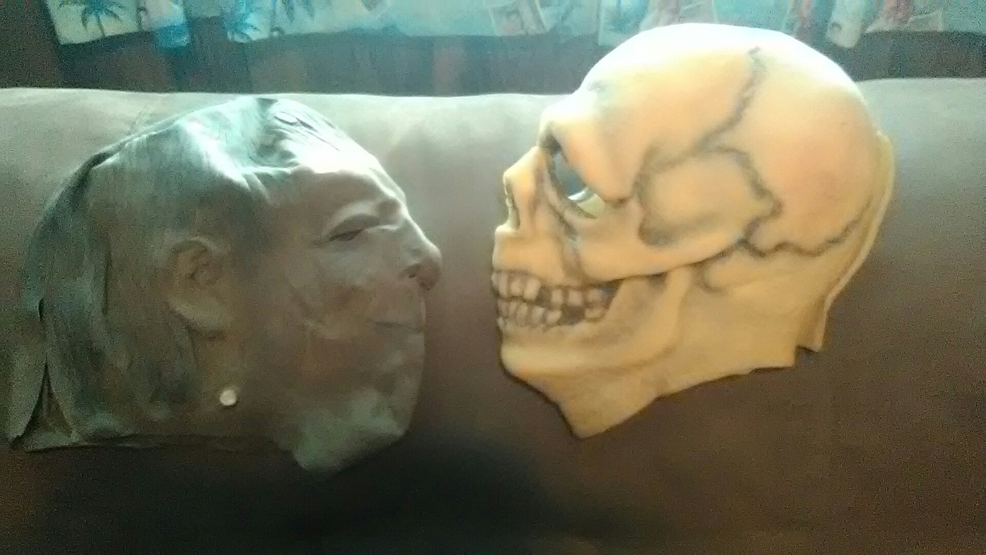 Vintage 1970s Frankenstein and skull masks glow in dark