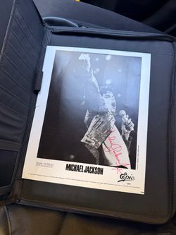 Michael Jackson Autograph Signed Epic Records Press Photo