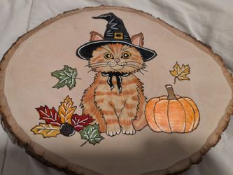 Cute kitty Halloween wood art