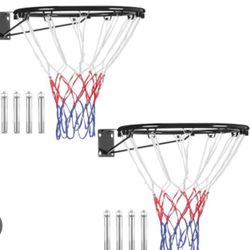 2 Pack 18Inch Steel Basketball Rim Replacement Basketball Rim Net Basketball Hoop Net Wall Door Mounted Hanging Basketball Goal with Most Weather Net 