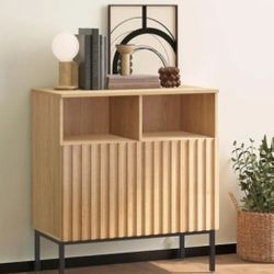 Oxford Fluted Storage Cabinet, Sideboard Buffet Credenza Cabinet with Doors & Shelves Accent Console Cabinet for Living Dining Room, Entryway, Natural