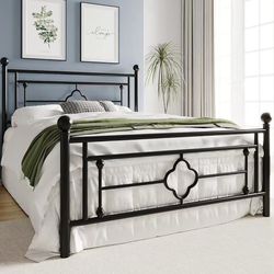 LFHHH005 14 Inch Full Size Metal Platform Bed Frame, Vintage Victorian Style, Wrought Iron Headboard and Footboard/Mattress Foundation for Storage/No 