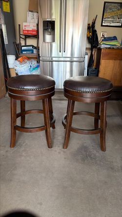 Set of 2 Swivel Bar Stools with Nailhead Trim